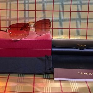Cartier Big C Red Rimless Unisex Sunglasses